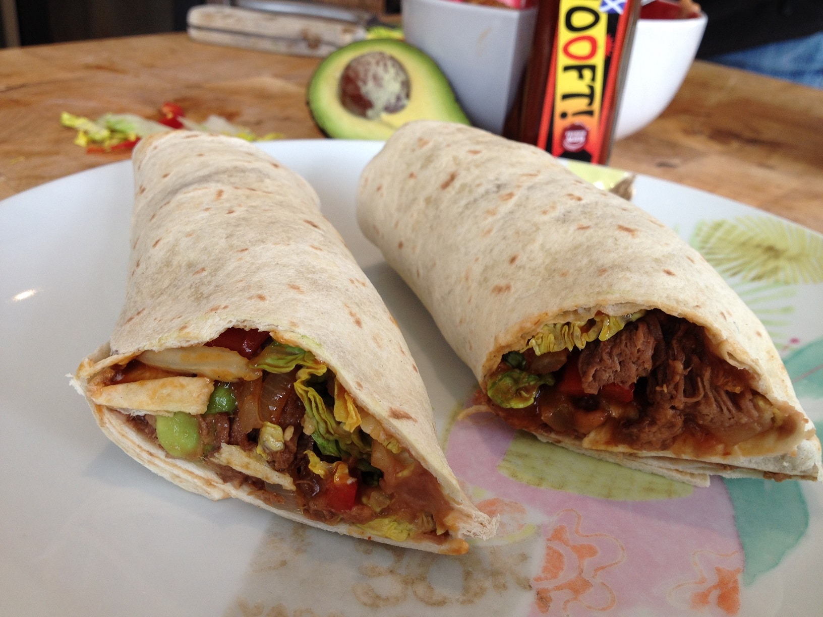 Shredded Beef Tortilla Wrap - slow cooked beef